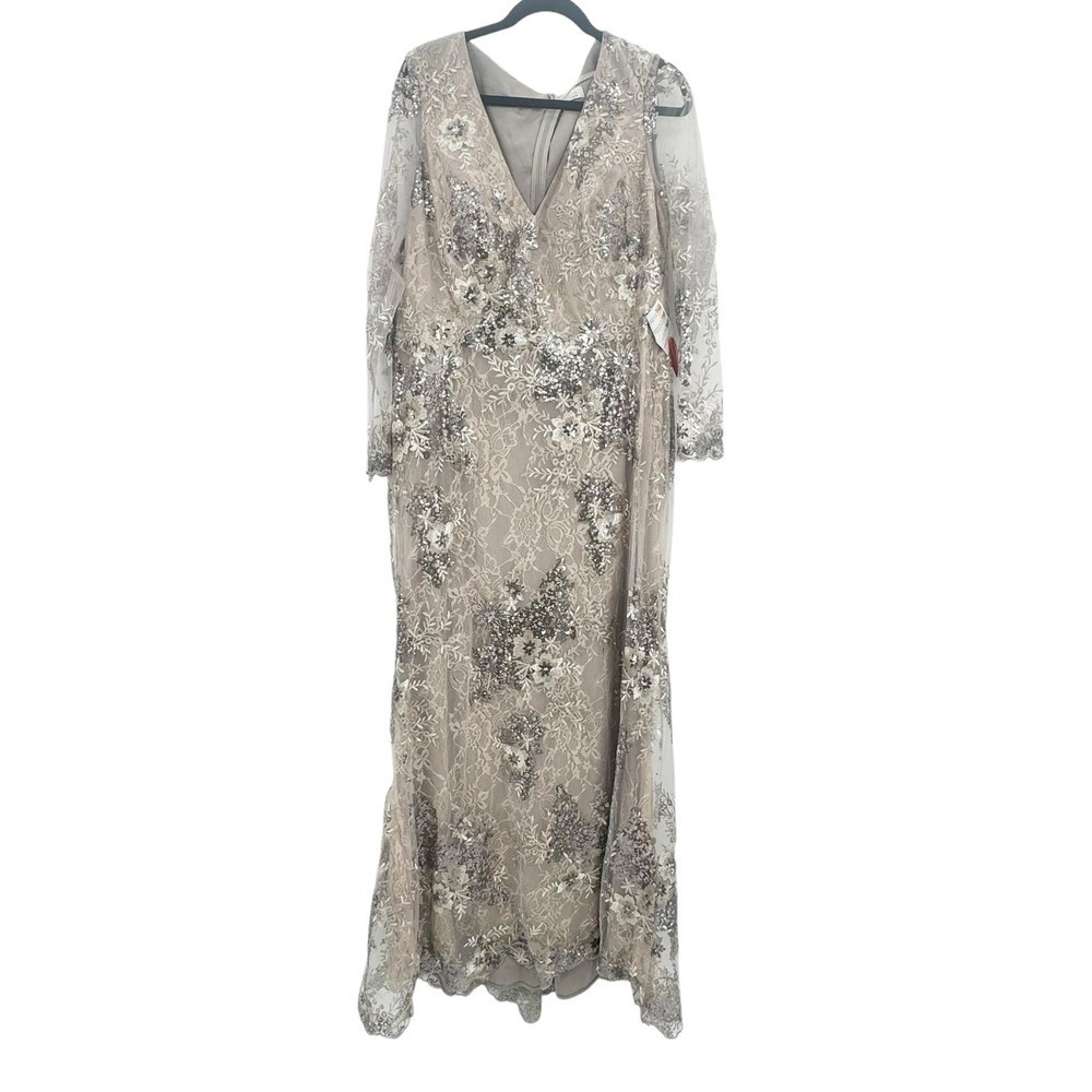 Mac Duggal Floral Embroidered Lace Sequin Embellished V-Neck Illusion Gown 6 Nwt — image 7 of 8